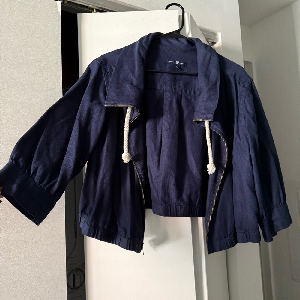 GAP Dark Blue Textured Jacket canvas style